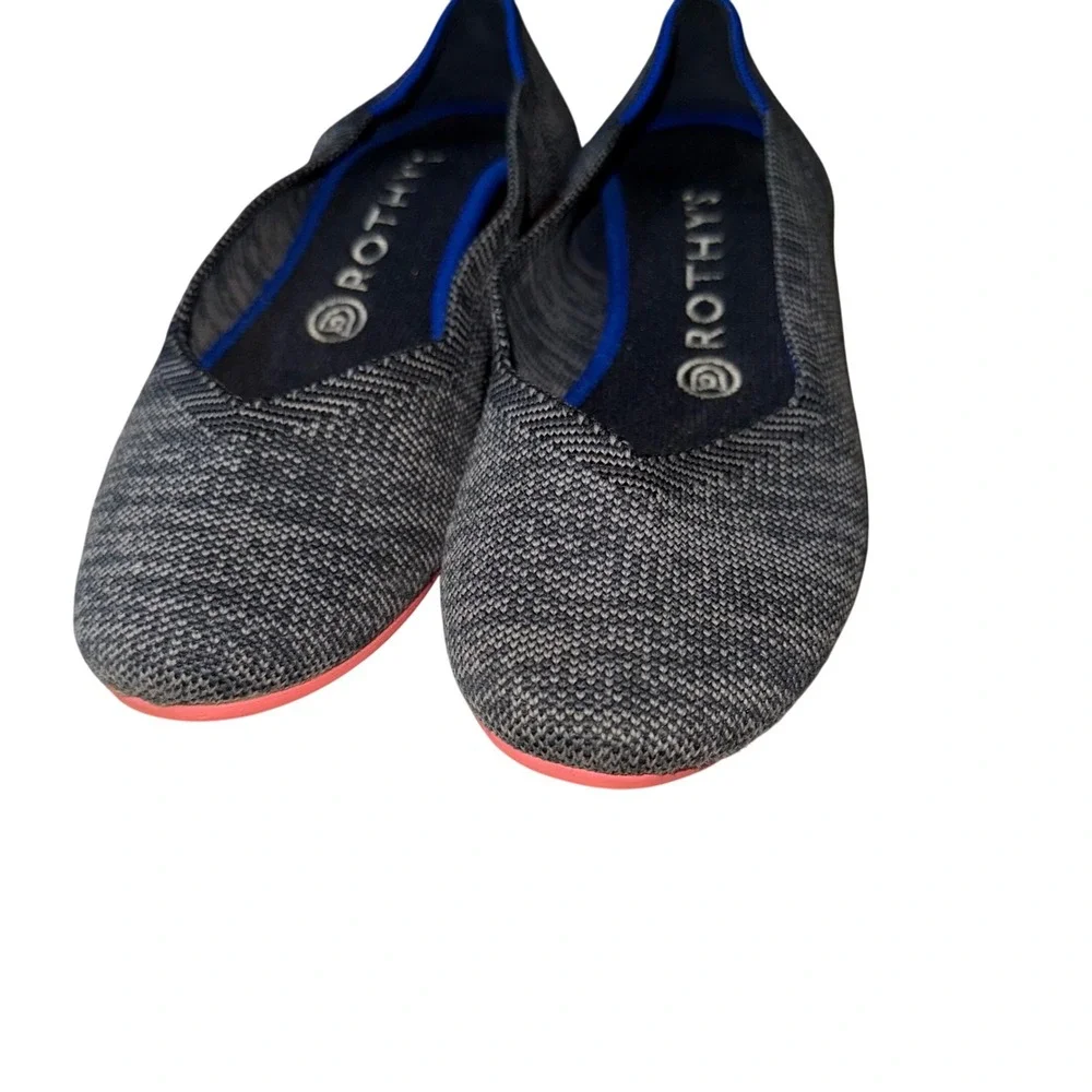 Rothy's Birdseye Ballet Flats 8.5 Knit Charcoal Coral Size Comfy Casual Slip On - Picture 3 of 5